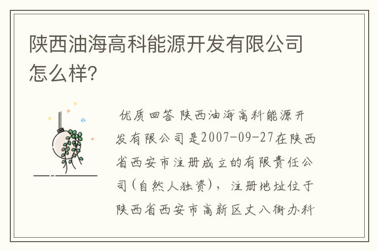 陕西油海高科能源开发有限公司怎么样?
