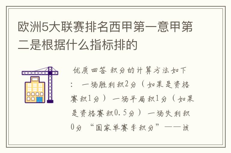 欧洲5大联赛排名西甲第一意甲第二是根据什么指标排的