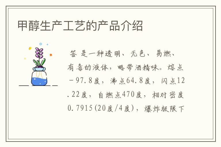 甲醇生产工艺的产品介绍