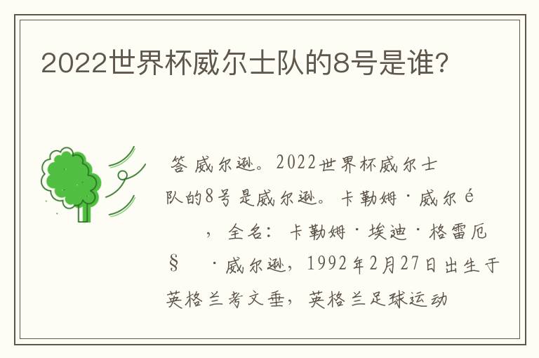 2022世界杯威尔士队的8号是谁?
