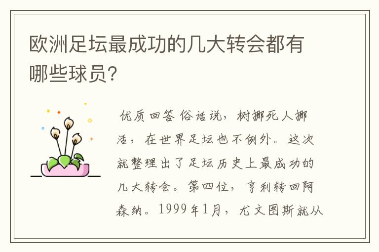 欧洲足坛最成功的几大转会都有哪些球员?