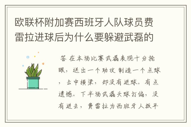 欧联杯附加赛西班牙人队球员费雷拉进球后为什么要躲避武磊的庆祝?