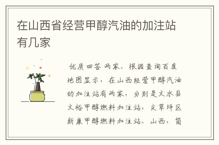 在山西省经营甲醇汽油的加注站有几家