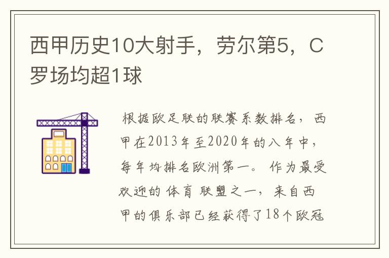 西甲历史10大射手,劳尔第5,C罗场均超1球
