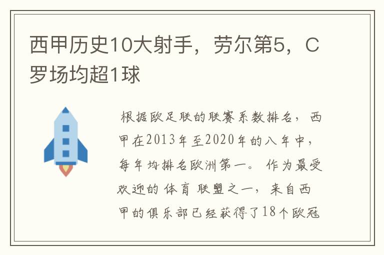 西甲历史10大射手,劳尔第5,C罗场均超1球