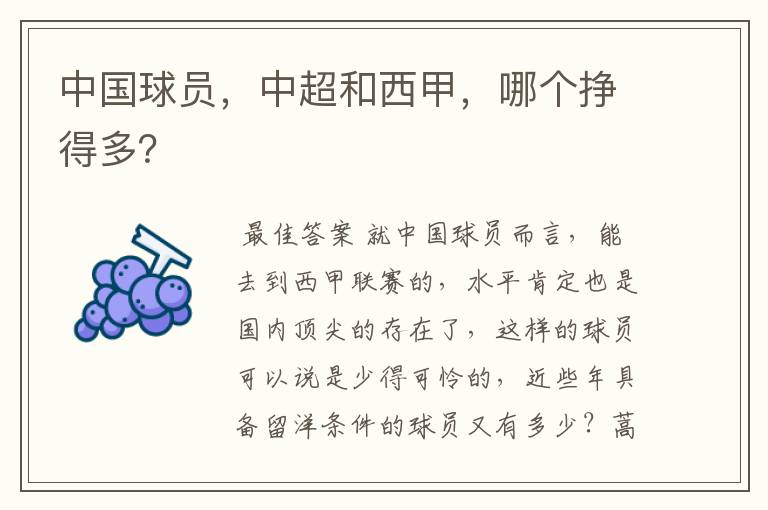 中国球员,中超和西甲,哪个挣得多?