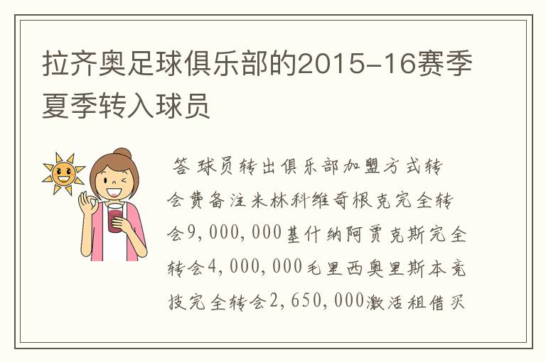 拉齐奥足球俱乐部的2015-16赛季夏季转入球员