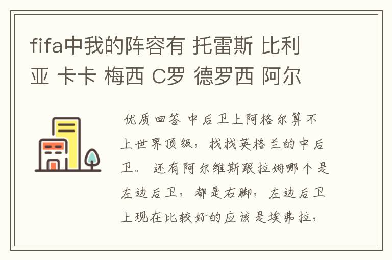 fifa中我的阵容有 托雷斯 比利亚 卡卡 梅西 C罗 德罗西 阿尔维斯 拉姆 卢西奥 阿格尔,4-1-2-1-2。