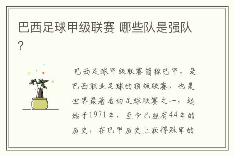 巴西足球甲级联赛 哪些队是强队?