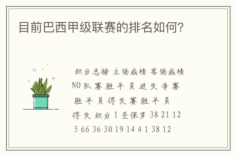 目前巴西甲级联赛的排名如何?