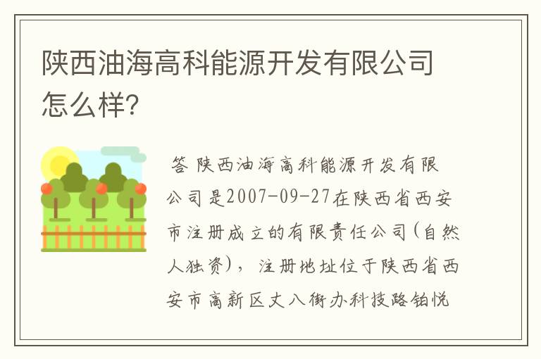 陕西油海高科能源开发有限公司怎么样?