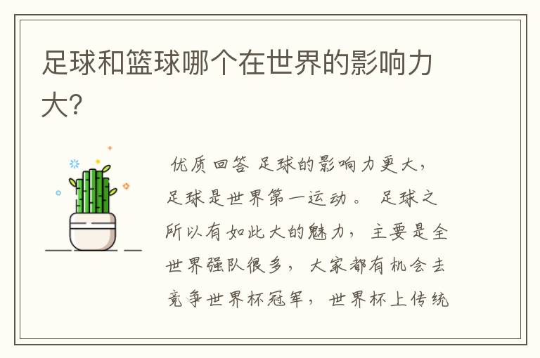 足球和篮球哪个在世界的影响力大?