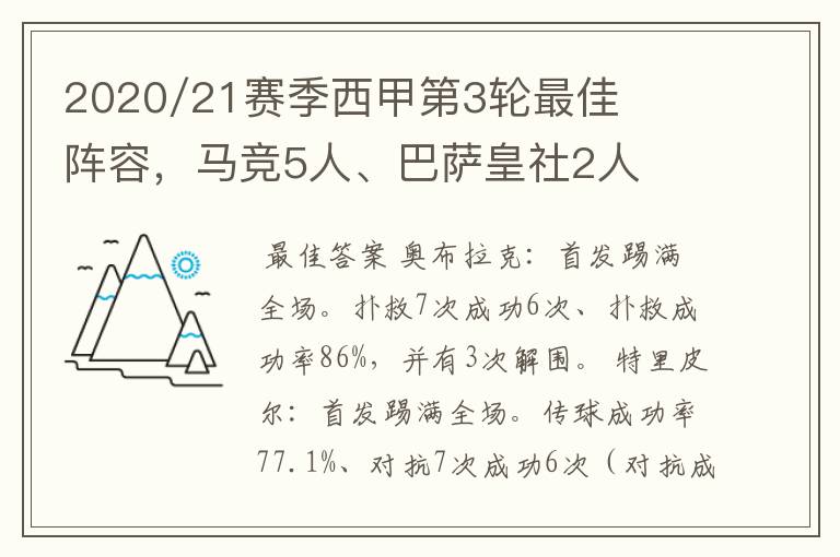 2020/21赛季西甲第3轮最佳阵容,马竞5人、巴萨皇社2人