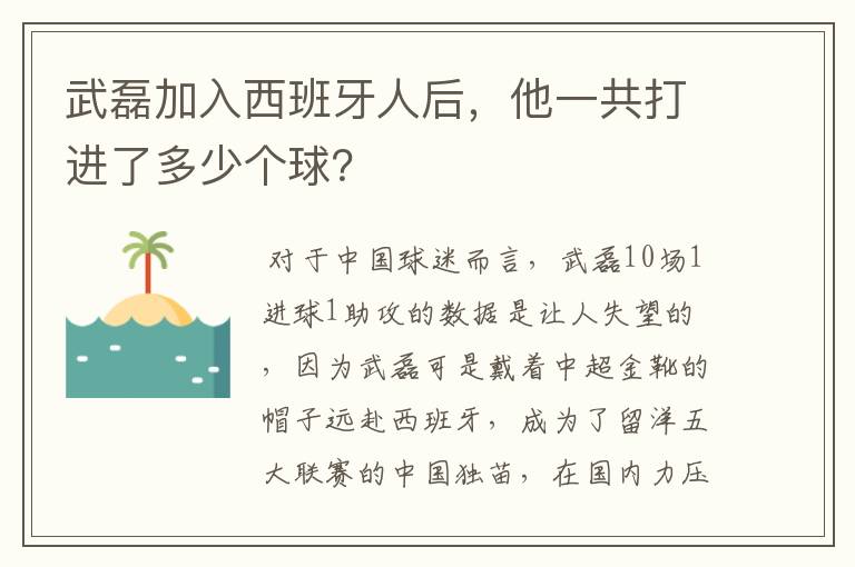 武磊加入西班牙人后,他一共打进了多少个球?
