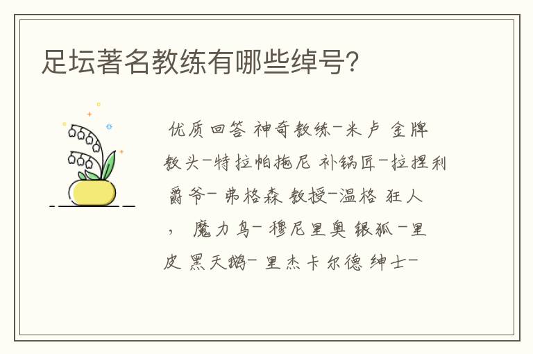 足坛著名教练有哪些绰号?