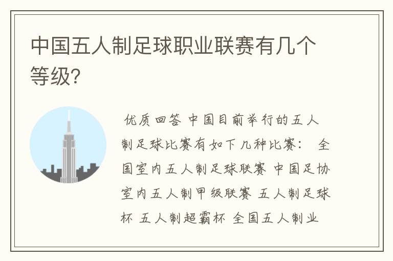 中国五人制足球职业联赛有几个等级?