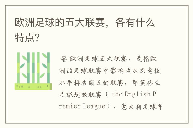 欧洲足球的五大联赛,各有什么特点?