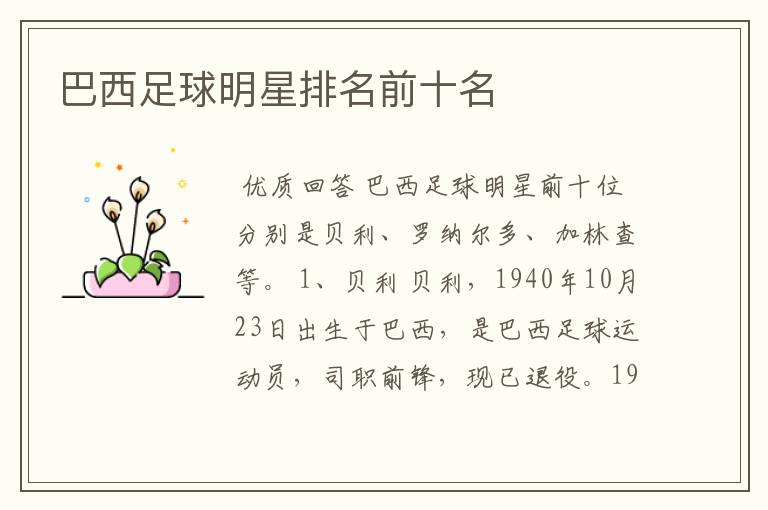 巴西足球明星排名前十名