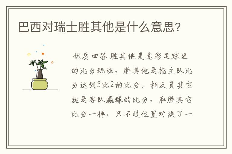 巴西对瑞士胜其他是什么意思?