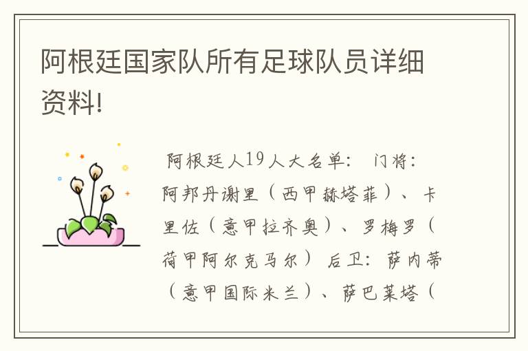 阿根廷国家队所有足球队员详细资料!