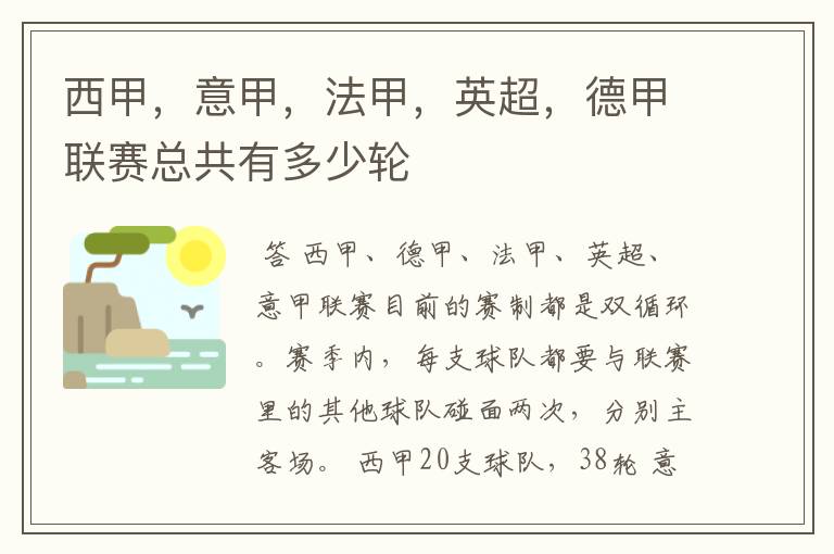 西甲,意甲,法甲,英超,德甲联赛总共有多少轮
