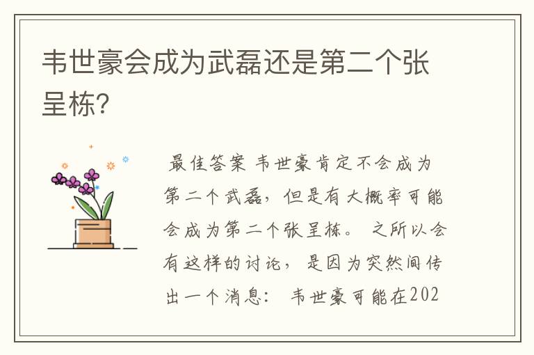 韦世豪会成为武磊还是第二个张呈栋?