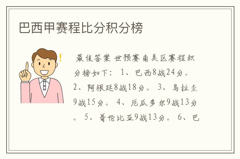 巴西甲赛程比分积分榜