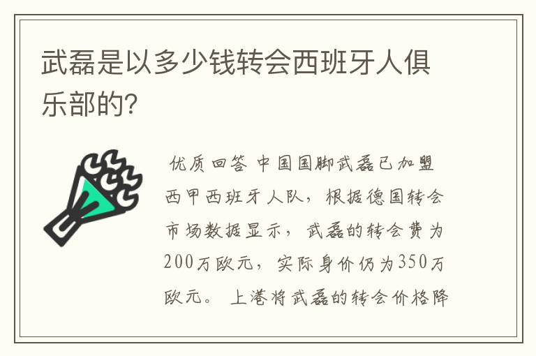 武磊是以多少钱转会西班牙人俱乐部的?