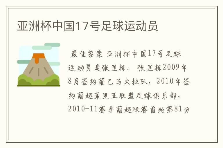 亚洲杯中国17号足球运动员