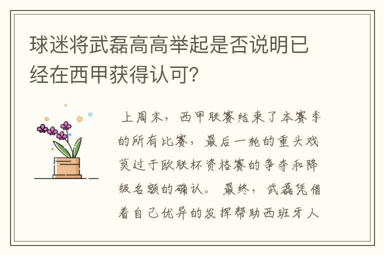 球迷将武磊高高举起是否说明已经在西甲获得认可?