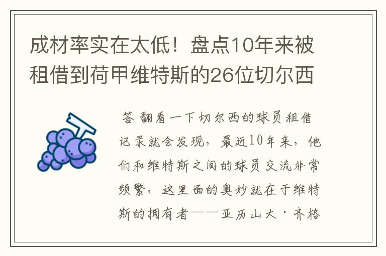 成材率实在太低!盘点10年来被租借到荷甲维特斯的26位切尔西球员