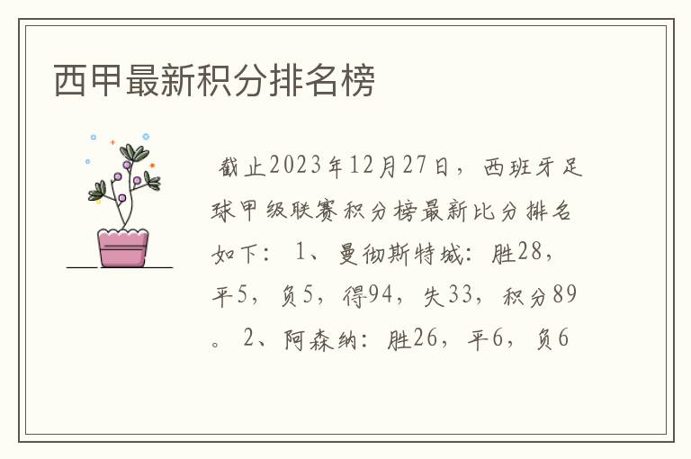 西甲最新积分排名榜