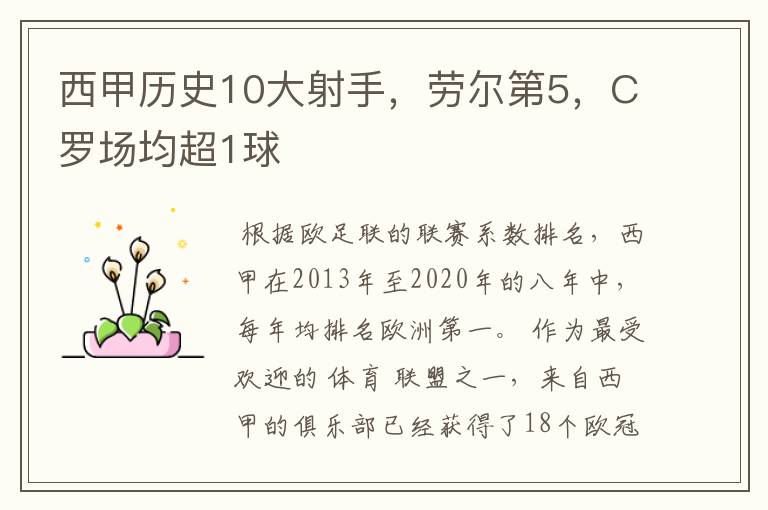 西甲历史10大射手,劳尔第5,C罗场均超1球