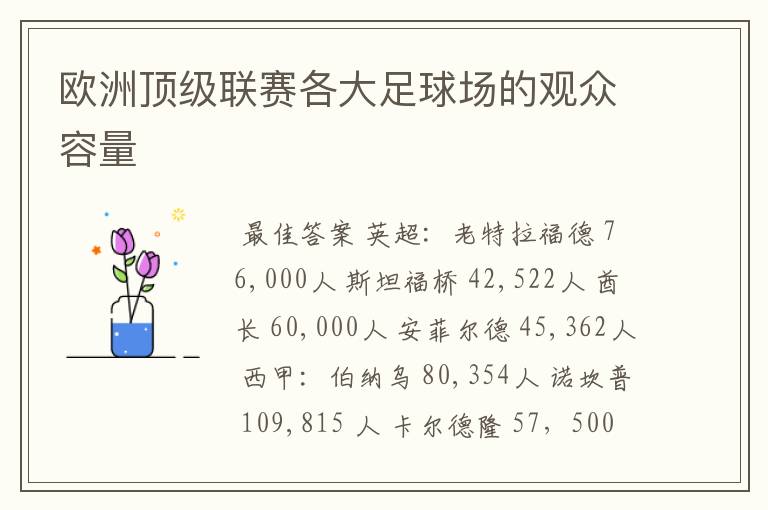 欧洲顶级联赛各大足球场的观众容量