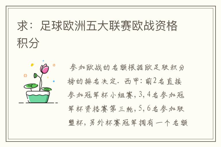 求:足球欧洲五大联赛欧战资格积分