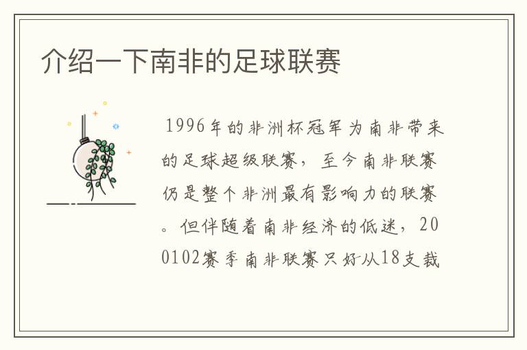 介绍一下南非的足球联赛
