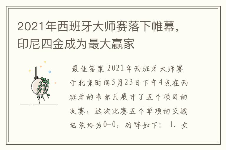 2021年西班牙大师赛落下帷幕,印尼四金成为最大赢家