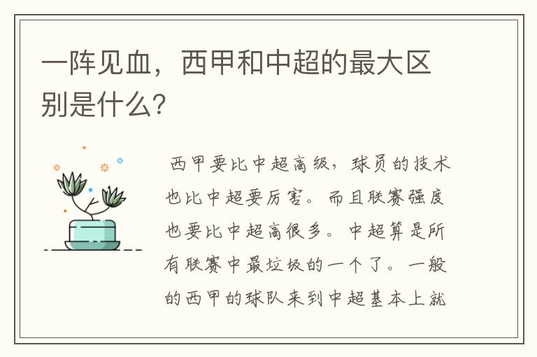 一阵见血,西甲和中超的最大区别是什么?