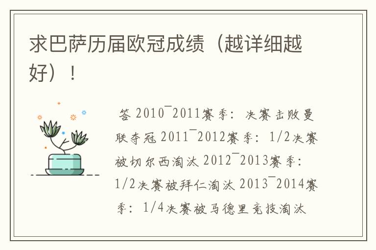 求巴萨历届欧冠成绩(越详细越好)!