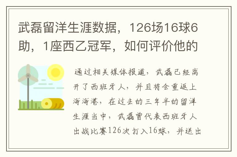 武磊留洋生涯数据,126场16球6助,1座西乙冠军,如何评价他的表现?