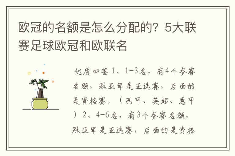 欧冠的名额是怎么分配的?5大联赛足球欧冠和欧联名