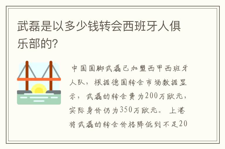 武磊是以多少钱转会西班牙人俱乐部的?