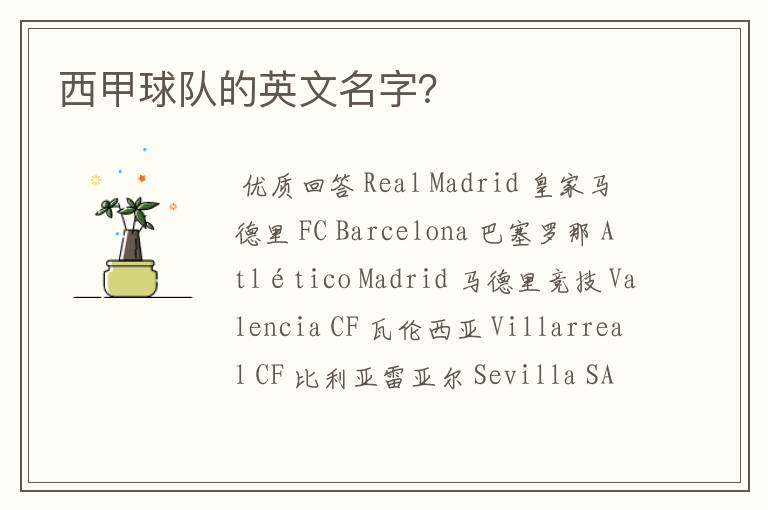 西甲球队的英文名字?
