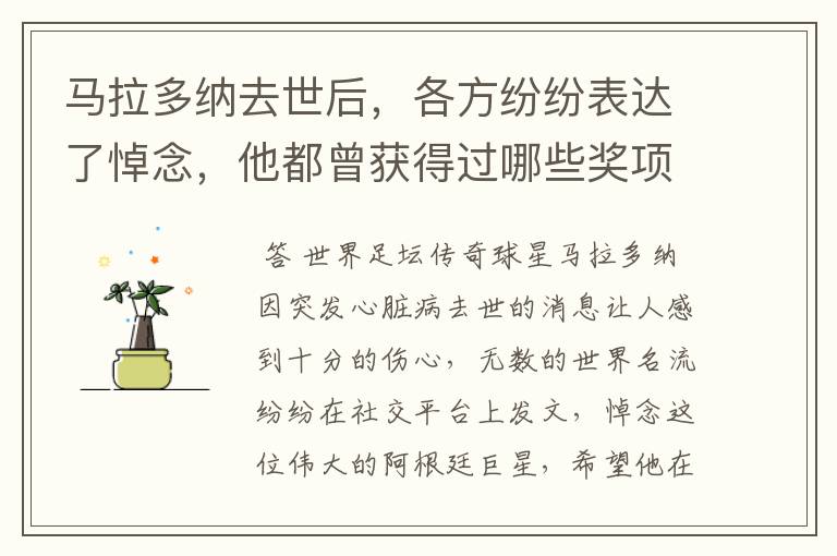 马拉多纳去世后,各方纷纷表达了悼念,他都曾获得过哪些奖项?