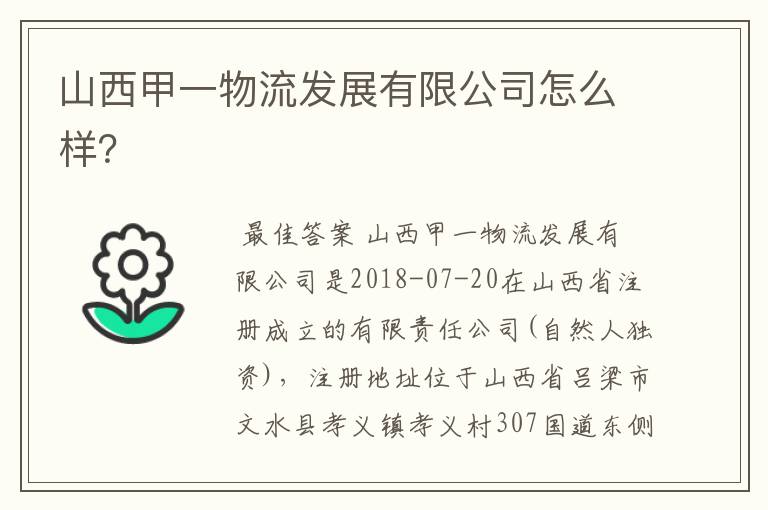 山西甲一物流发展有限公司怎么样?