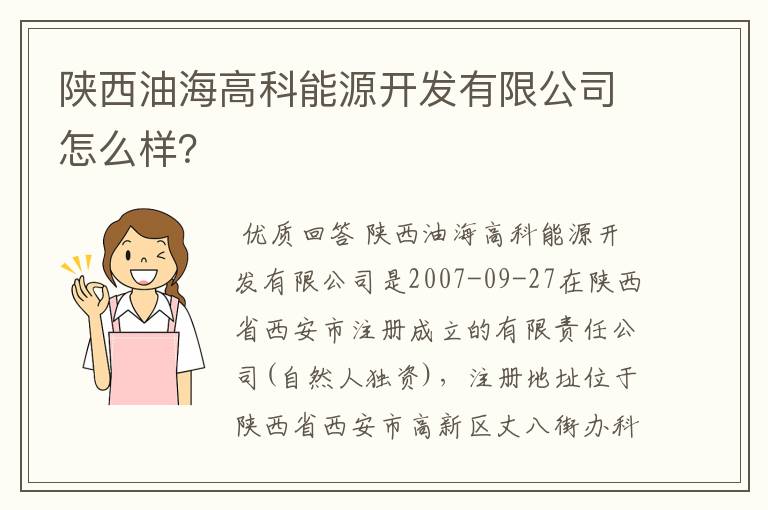 陕西油海高科能源开发有限公司怎么样?