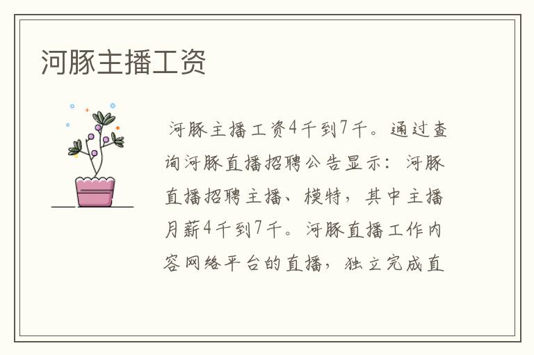 河豚主播工资