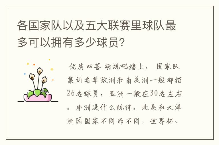 各国家队以及五大联赛里球队最多可以拥有多少球员?
