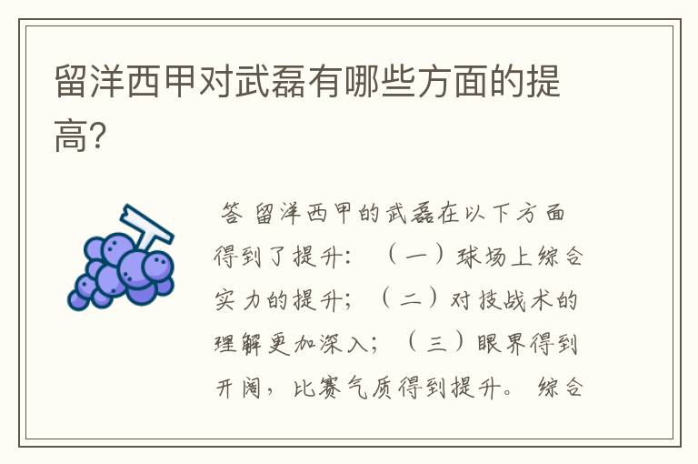 留洋西甲对武磊有哪些方面的提高?