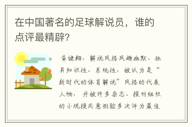 在中国著名的足球解说员,谁的点评最精辟?